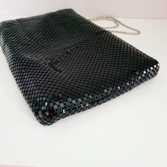 Vintage Black Mesh Silvertone Chain Purse Crossbody Clutch Evening Bag Handbag - Picture 10 of 12
